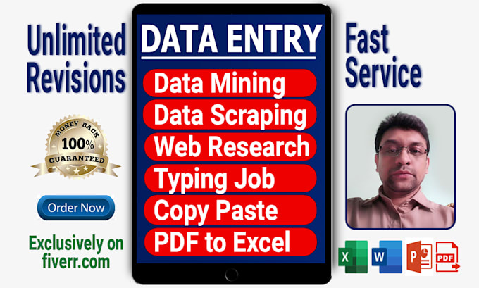 do accurate data entry, typing, copy paste, pdf to excel at low price
