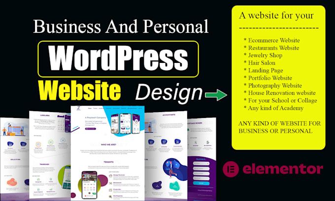 build, rebuild, redesign wordpress website design or wordpress elementor
