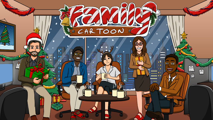 create an epic family or group cartoon illustration