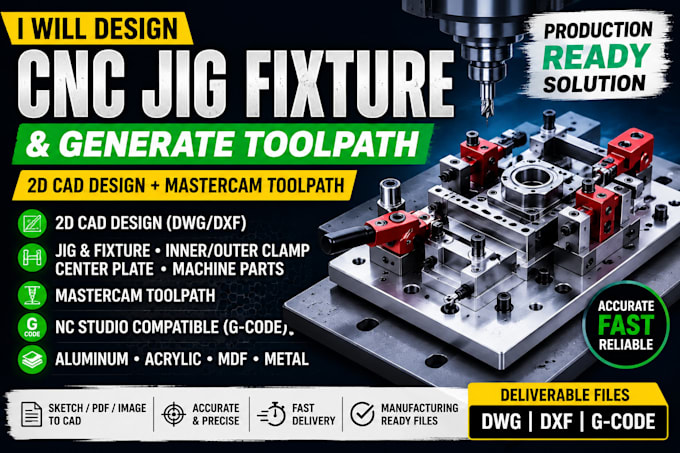 design cnc jig fixture and generate mastercam toolpath with nc code to machining