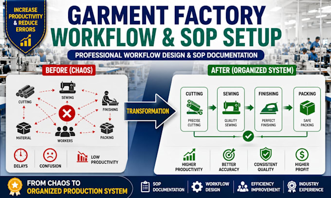 create sop for business, garments factory, and workflow