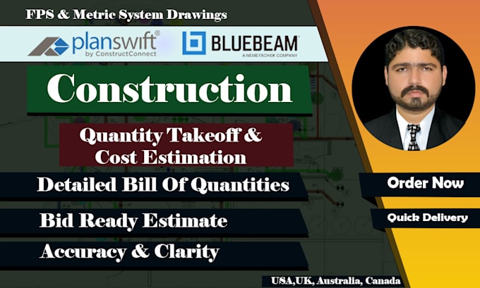 do construction estimate and material takeoff for all type of construction