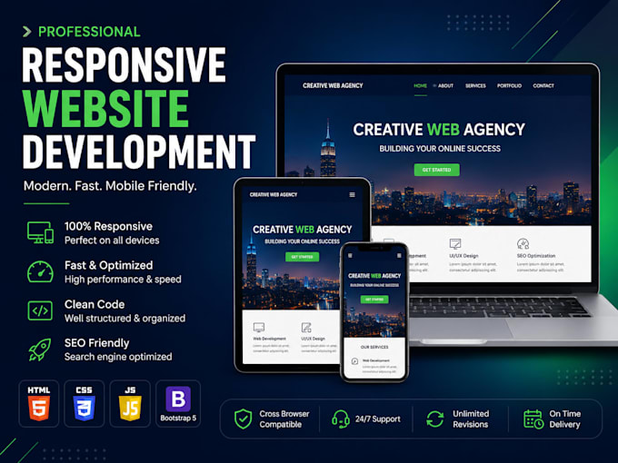 build responsive website using HTML CSS javascript and bootstrap