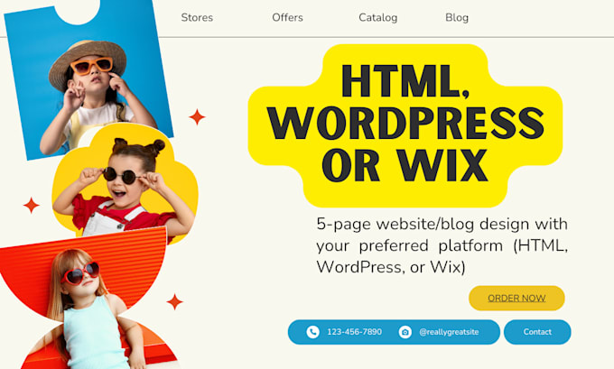 5 page stunning website design HTML, wordpress or wix