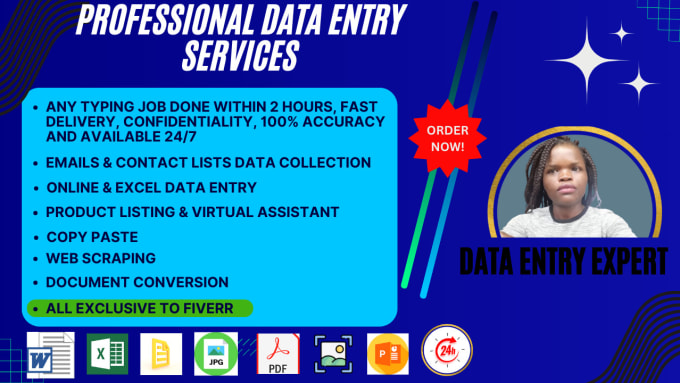 I will do data entry retyping pages copy paste and admin work accurate and efficient.