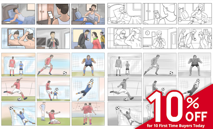 design 25 storyboard frames for animation, ads commercials in 24 hours