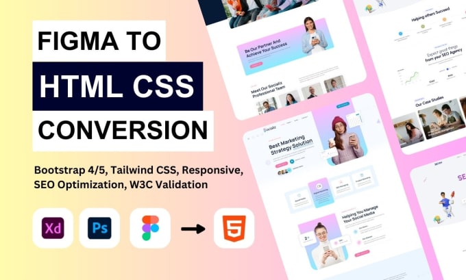 Convert figma to html css, psd to html landing page with tailwind css ...
