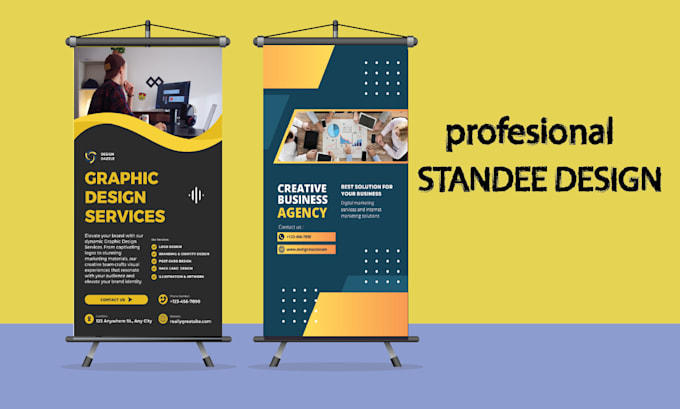 design rack card , post card , pop up banner , standee