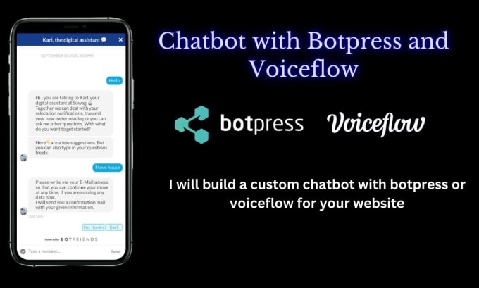 I will build a custom chatbot with botpress or voiceflow for your website