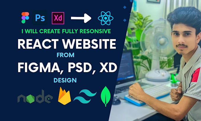 create figma, xd, PSD to react website with firebase mongodb