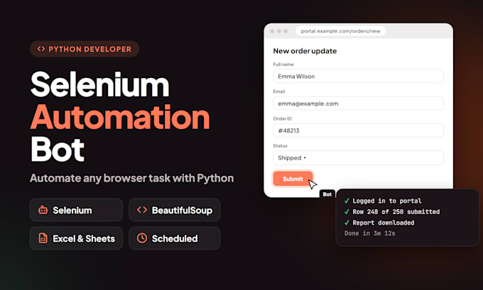 build a python selenium bot to automate browser tasks and scrape data