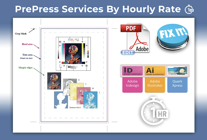 prepress your files and fix them to be print ready at an hourly rate