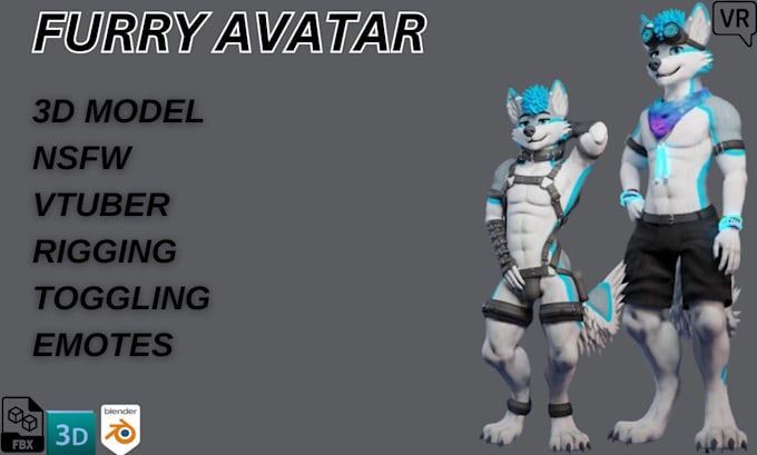 do highly detailed furry vrchat avatar, 3d model, 3d vtuber, 3d character design