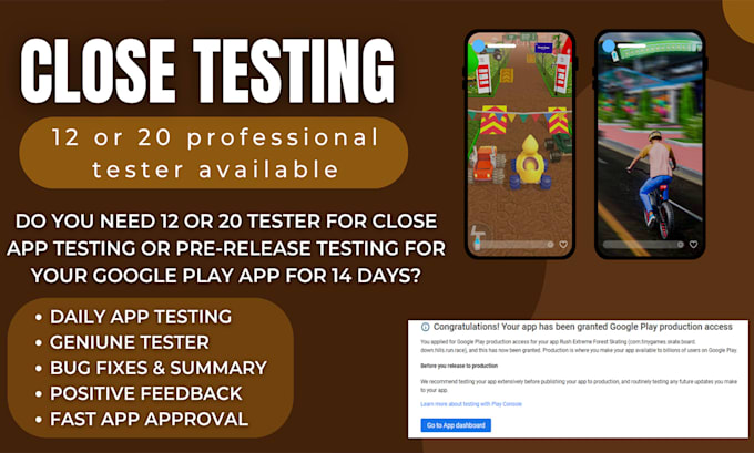Provide 12 real active tester for 14 days, mobile apps or games close ...
