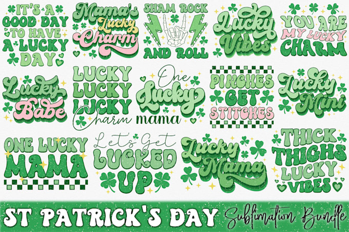 create retro sublimation, st patricks day, valentine, easter, png design bundle