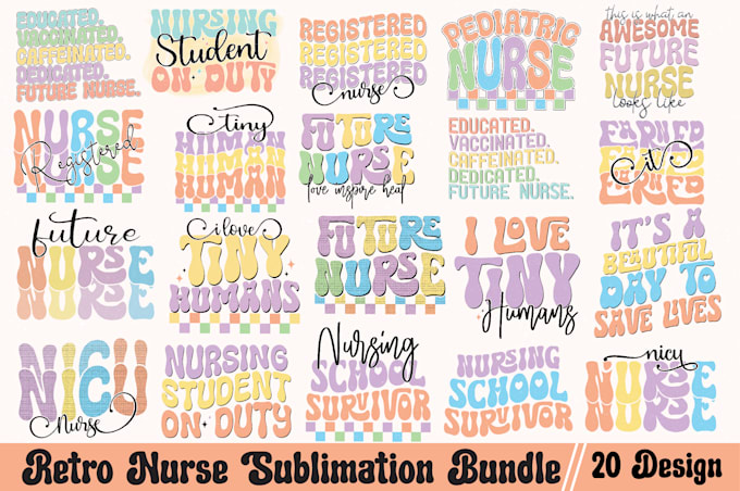 design retro groovy nurse typographic t shirt bundle