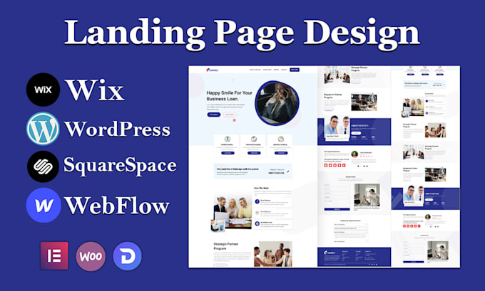 build landing page with wix, wordpress, webflow, squarespace website design