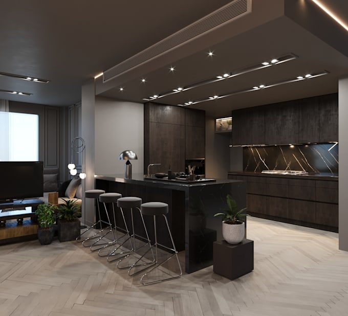 do interior design for living room and kitchen