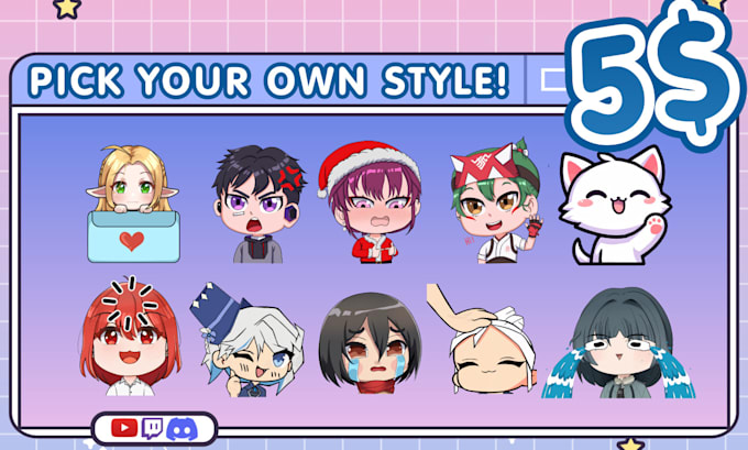 design custom animated emotes in many style for your twitch