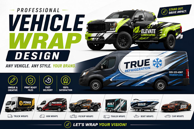 design a custom vehicle wrap, cars, pickups, trailers, food trucks