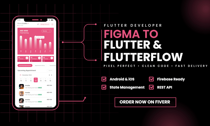 convert figma design to flutter app with firebase for android and ios
