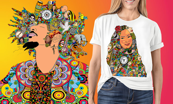 draw psychedelic portrait illustration from your photo
