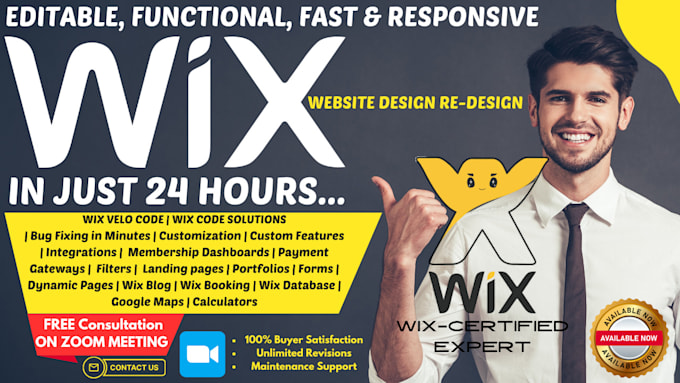 design redesign wix website, wix velo code, develop wix site