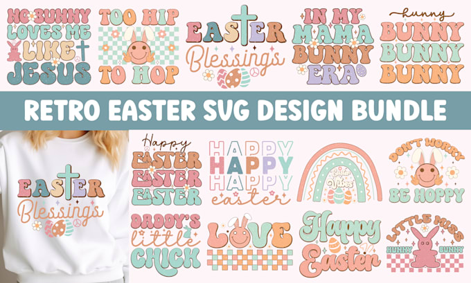 create unique retro svg, easter, mothers day, svg, png design bundle