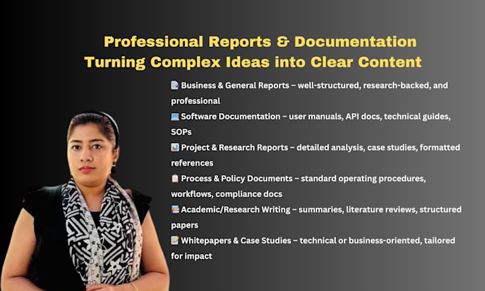 write any report, documentation, research document