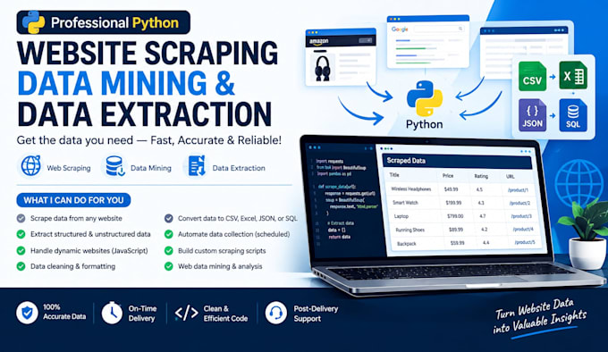 do python website scraping, data mining and data extraction