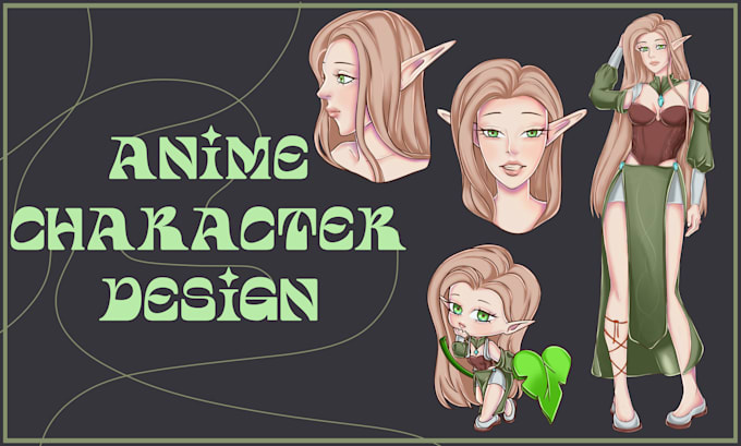design anime oc character, concept art, and reference sheet