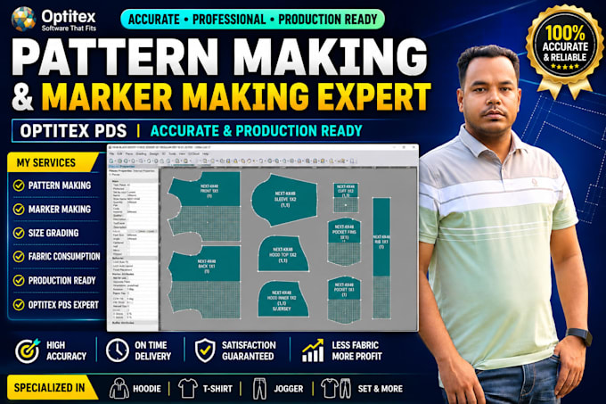 create a professional sewing pattern making and marker making in optitex pds
