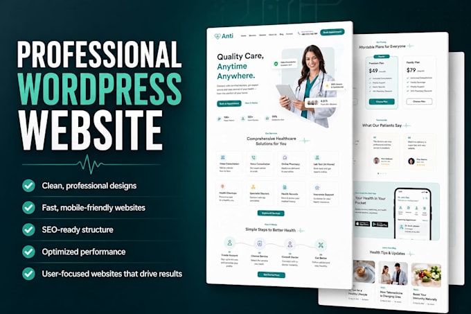 design responsive UI UX website for healthcare, home services wordpress website