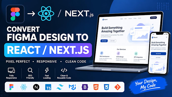 build responsive react js and next js websites from figma or xd