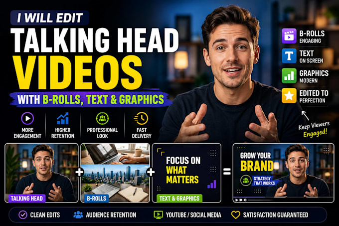 edit talking head videos with b rolls, text, graphics