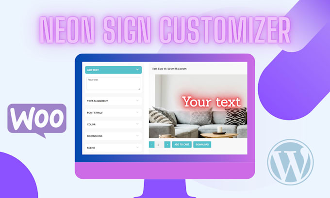 design neon sign customizer store wordpress