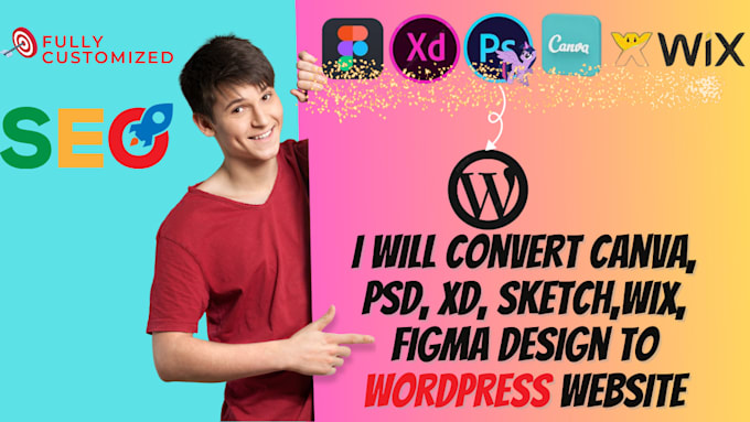 convert canva,psd,xd,sketch,wix,figma design to wordpress website, elementor
