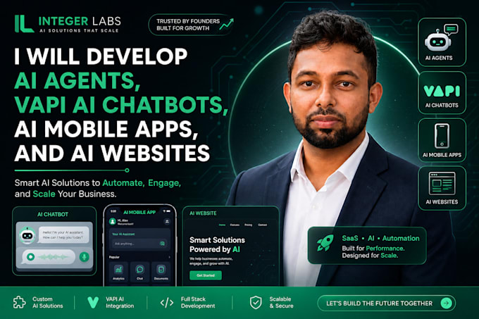 develop custom ai agents, vapi ai chatbots, ai websites, and mobile apps