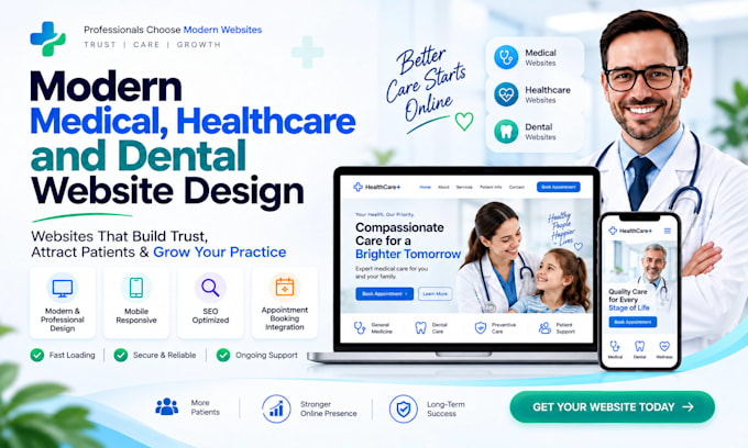 design hippa compliant medical, health care, home care, dental clinic website
