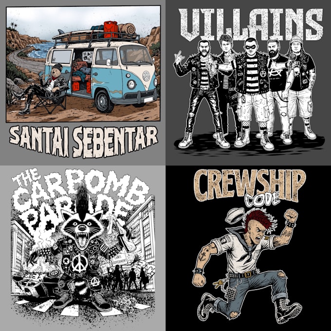 create tshirt design merchandise punk style illustration