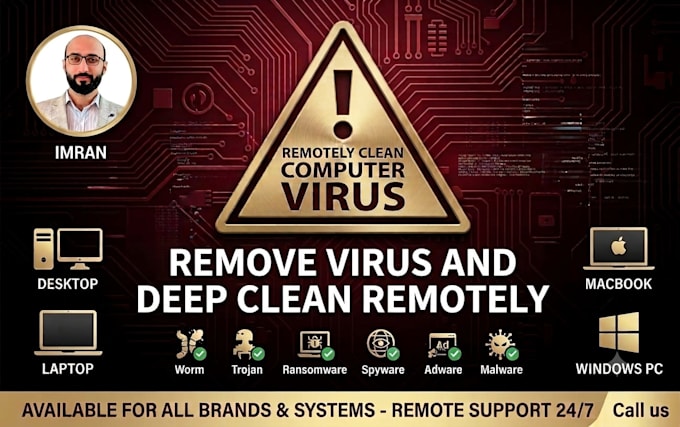 remove virus, malware,spyware, speed up your windows PC, laptop, or mac remotely
