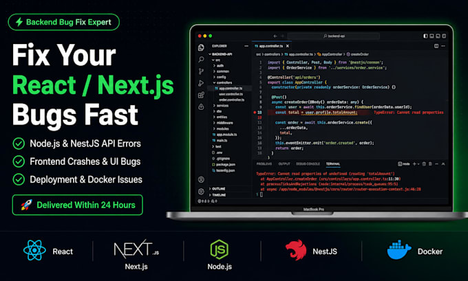 fix bugs and errors in your react nextjs nodejs or nestjs application fast