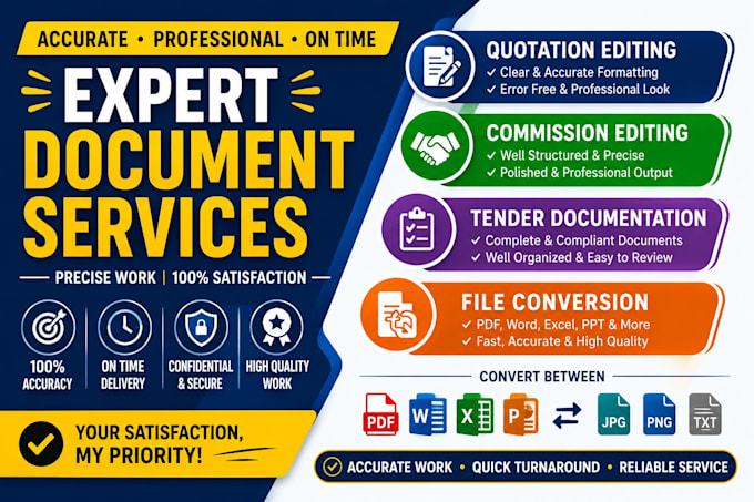 do quotation editing, commission editing, tender documentation, file conversion