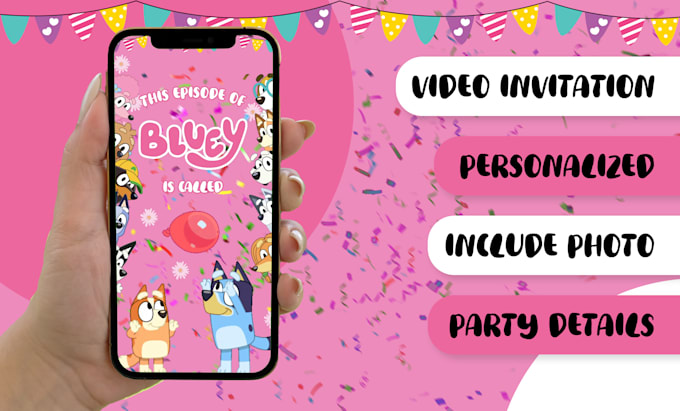 create pink bluey birthday party invitation video