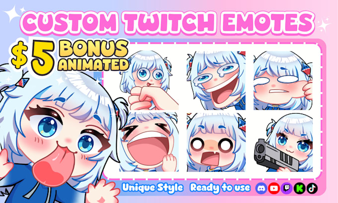 draw emotes, chibi emotes, twitch emotes, animated emotes, vtuber for stream