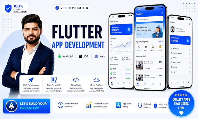 develop a flutter app, android and IOS app