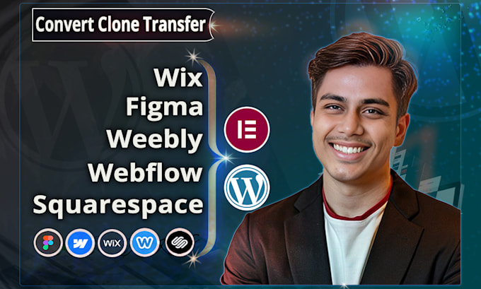 transfer clone or convert webflow, wix, squarespace, weebly, figma to wordpress