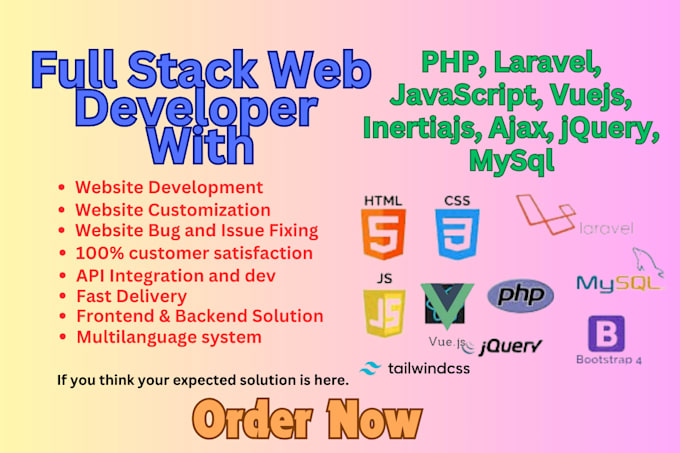 build PHP  laravel, javascript, bug fixing, customize web app