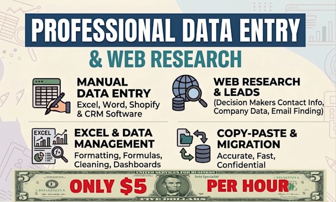 do excel data entry, CRM data entry, shopify data entry