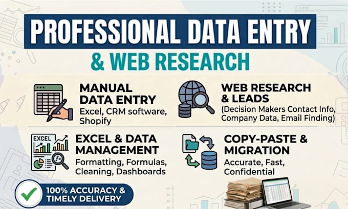 do excel data entry, CRM data entry, shopify data entry